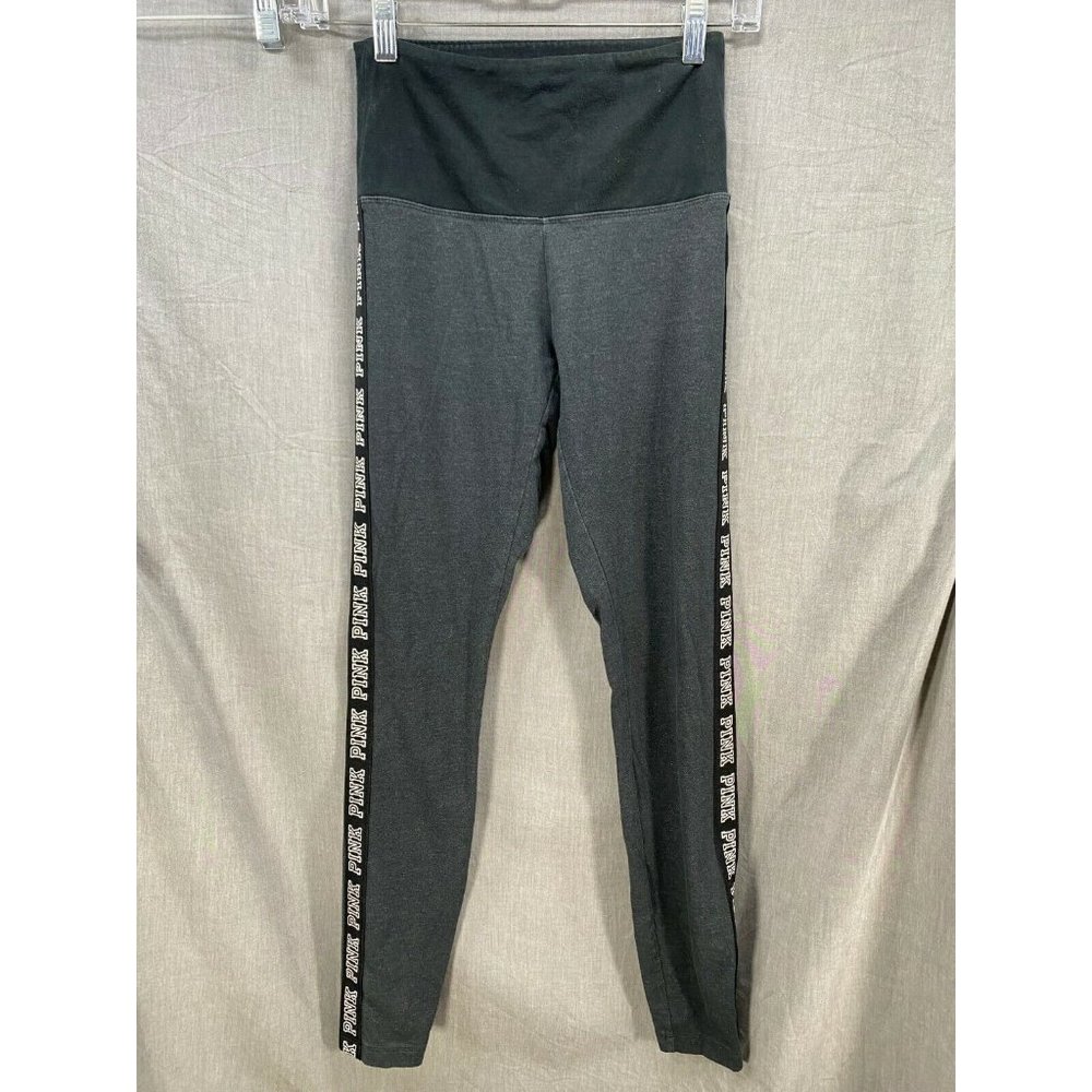 Victoria Secret Love Pink Pants Womens XS Gray Logo Compression Yoga Ladies